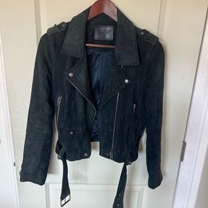 BLANKNYC suede leather Moto jacket in dark blue